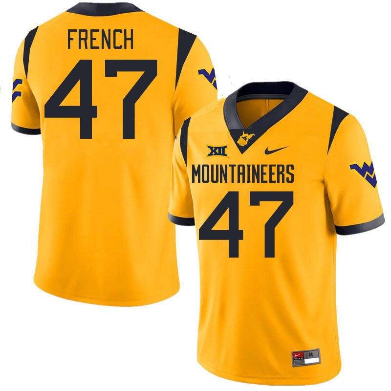 #47 Ty French West Virginia Mountaineers College 2024 New Uniforms Football Jerseys Stitched Sale-Gold